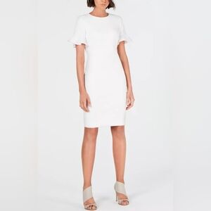 Calvin Klein White Ruffle Sleeve Sheath Dress - Size 6